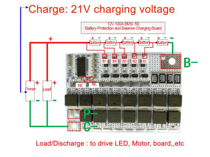 Cargador BMS Batería Li-ión Lipo 18650 5S 100A