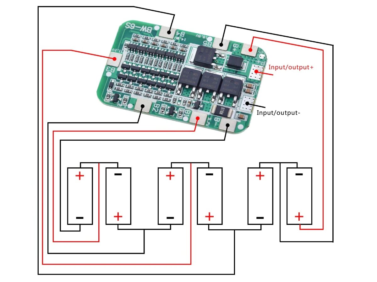 Cargador BMS Batería Li-ión Lipo 18650 6S 15A BW-6S