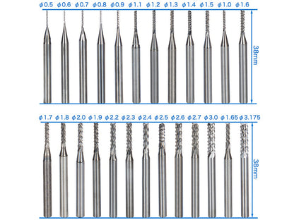 Kit 25 Piezas Puntas Fresas CNC 0.5mm-3.175mm