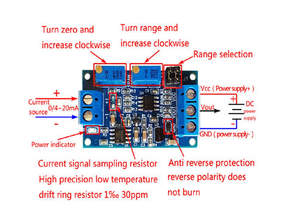 Conversor Corriente a Voltaje 4-20mA a 0-3.3V / 5V / 10V