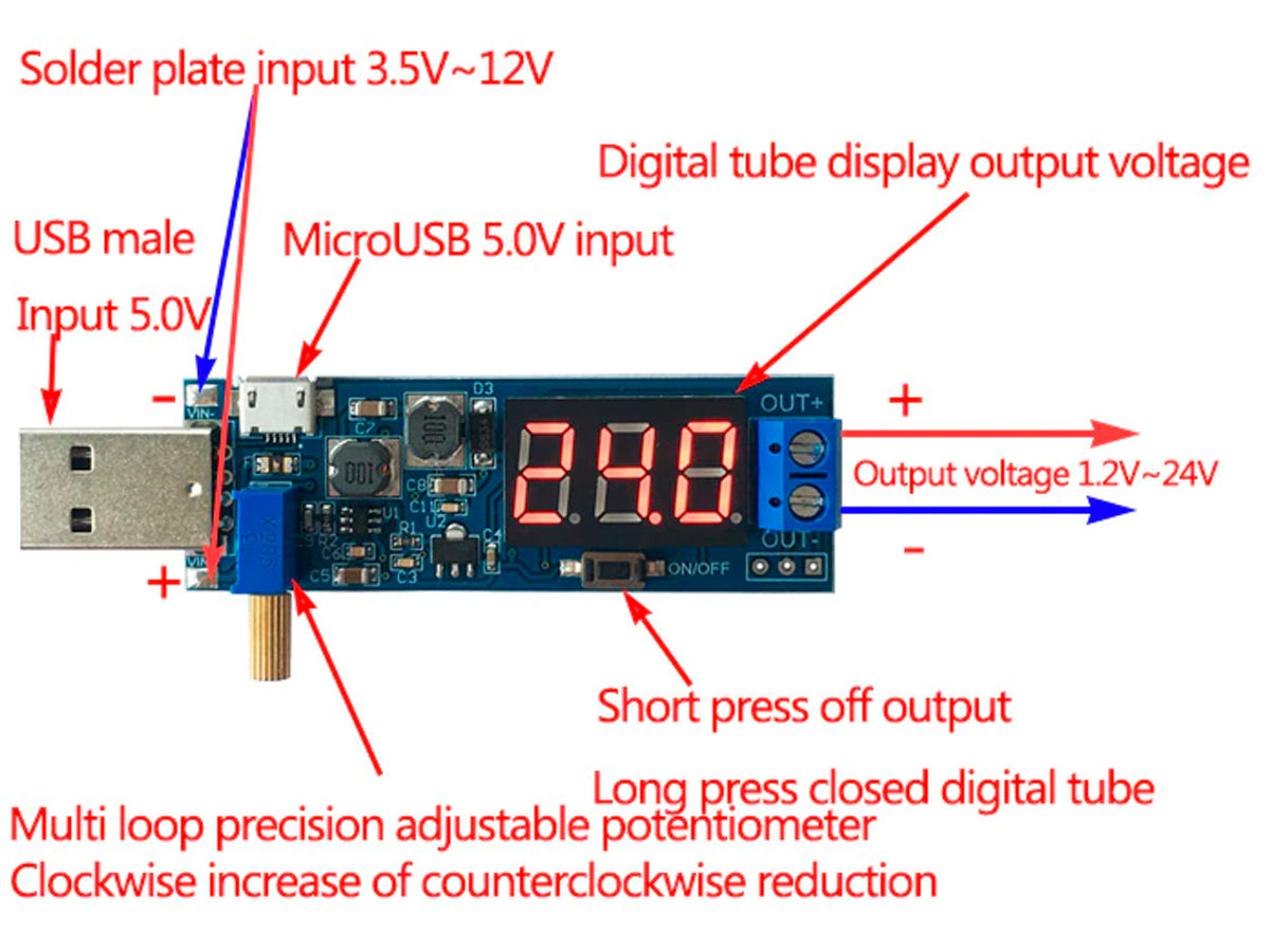 Regulador de voltaje USB 3.5-12V a 1.2-24V