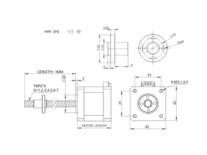 Nema 17 17HS4401S-T Con Husillo Integrado Lead 8- 500mm