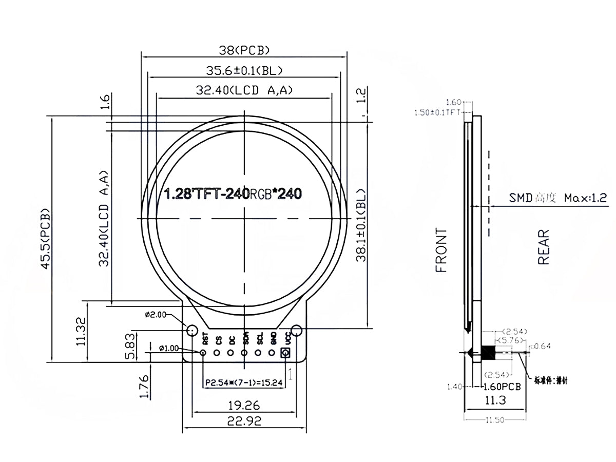 Pantalla TFT Circular 1.24 Pulgadas RGB 240x240