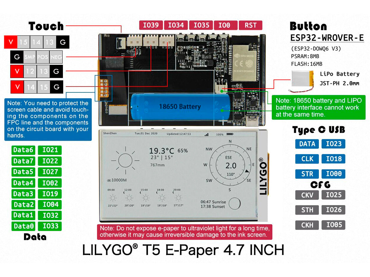 Placa Esp32 TTGO T5 4.7 pulgadas E-Paper