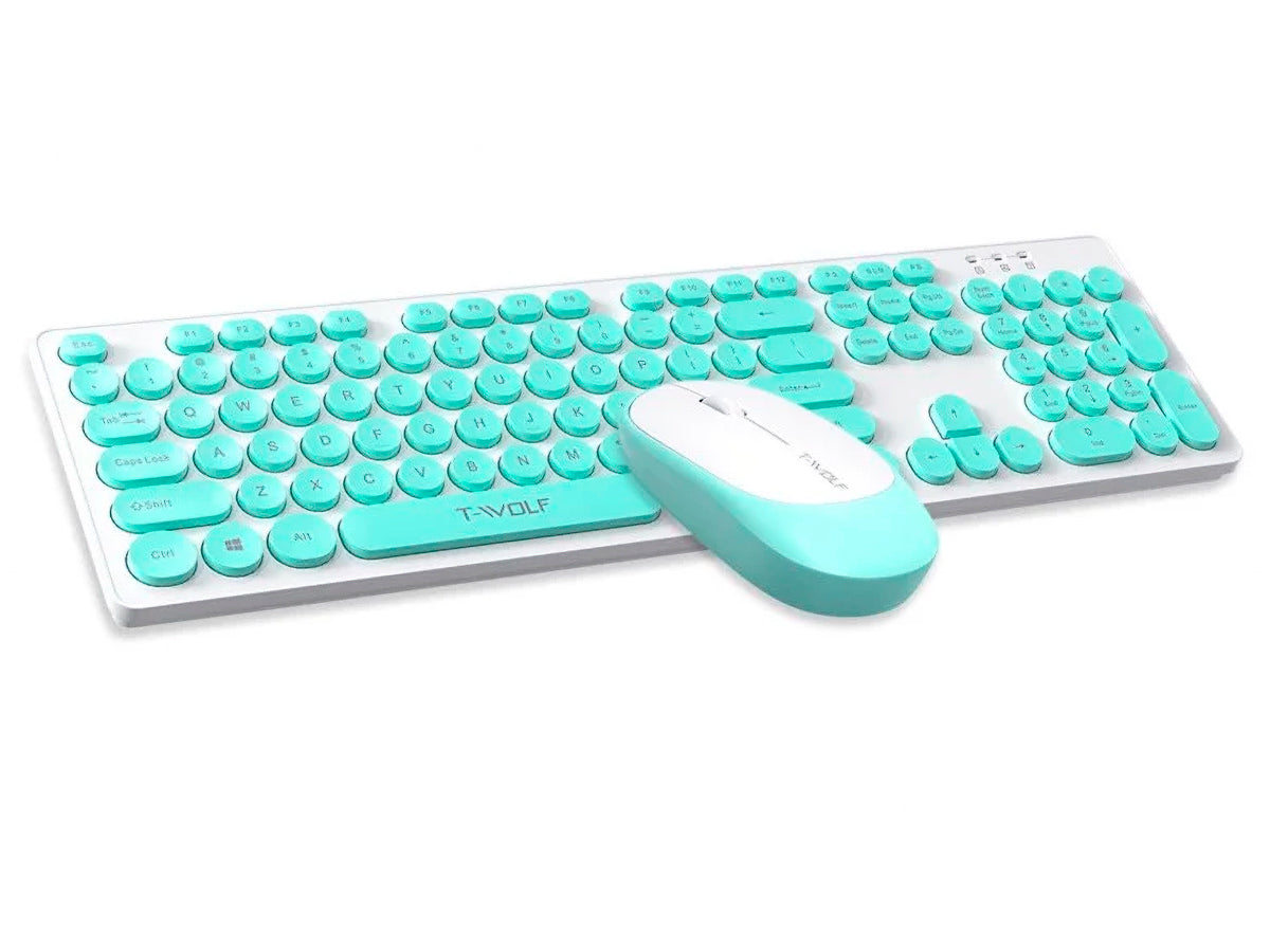 Kit Teclado y Mouse Inalámbrico T-Wolf TF770 Turquesa