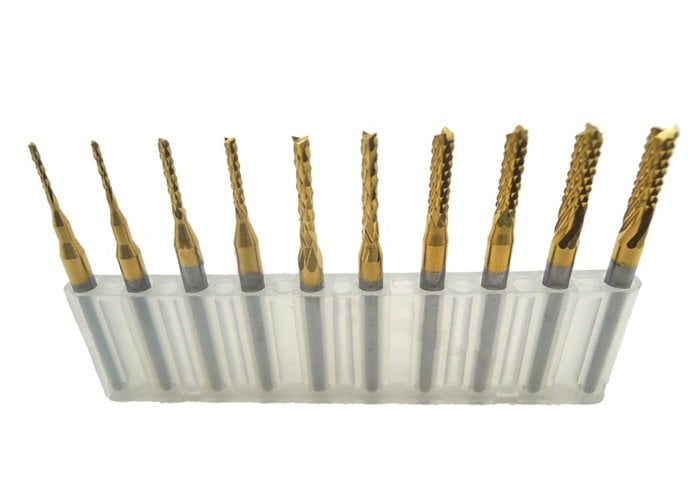 Kit 10 Puntas Fresas CNC Flute para Madera 0.8 a 3.175 mm – Afel